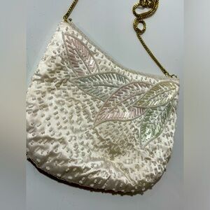 Vintage Beaded Feather 1960s Chain Crossbody Purse